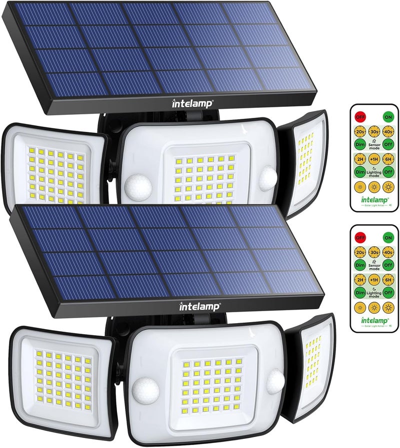 intelamp Solar Flood Lights Outdoor Waterproof, 6000mAh 1200LM Solar Powered Dual Motion Sensor LED Lighting Dusk to Dawn Security Floodlight Exterior with Remote for Outside Garden House Patio - Image 1